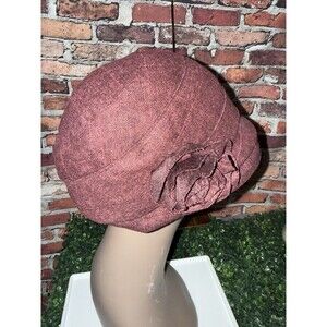 Women’s Cloche Style Hat | Rose Mauve Bell-Shaped Hat w/ Fabric Flower Accent